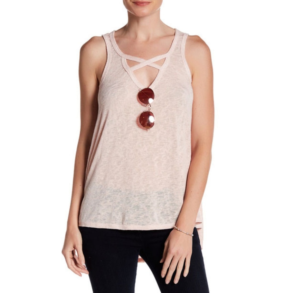 Bobeau Cross Strap Knit Tank Pink Sz M